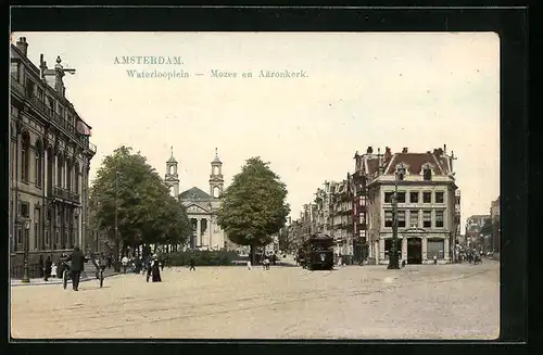 AK Amsterdam, Waterlooplein - Mozes en Aäronkerk, Strassenbahn