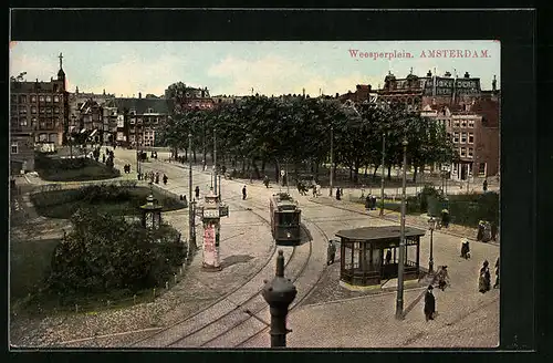 AK Amsterdam, Weesperplein, Strassenbahn