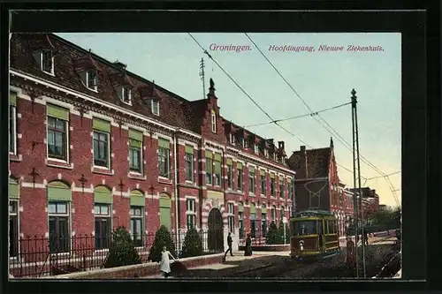 AK Groningen, Hoofdingang, Nieuwe Ziekenhuis, Strassenbahn