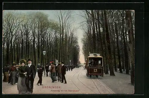 AK Groningen, Heereweg bij het Sterrebosch, Strassenbahn