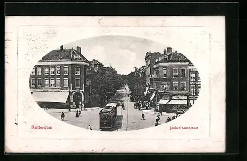 Präge-AK Rotterdam, Jonkerfransstraaat, Strassenbahn