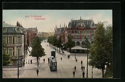 AK Rotterdam, Westkruiskade, Strassenbahn