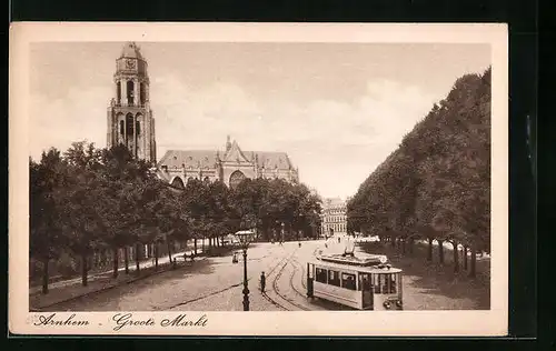 AK Arnhem, Groote Markt, Strassenbahn