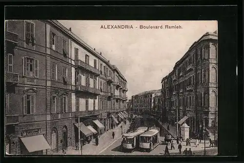 AK Alexandria, Boulevard Ramleh, Strassenbahn