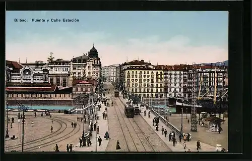 AK Bilbao, Puente y Calle Estación, Strassenbahn