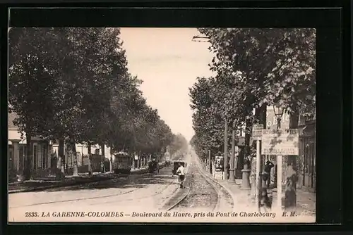 AK La Garenne-Colombes, Boulevard du Havre, pris du Pont de Charlebourg, Strassenbahn