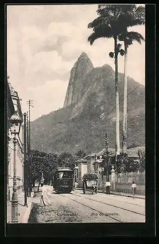 AK Rio de Janeiro, Strassenbahn auf dem Corcovado