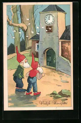AK Zwerge hören Klänge aus Kirche kommend