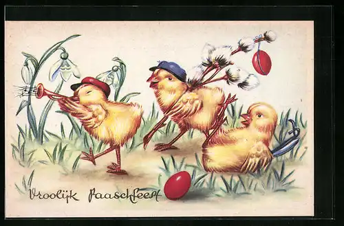 AK Osterküken als Studenten im Grünen