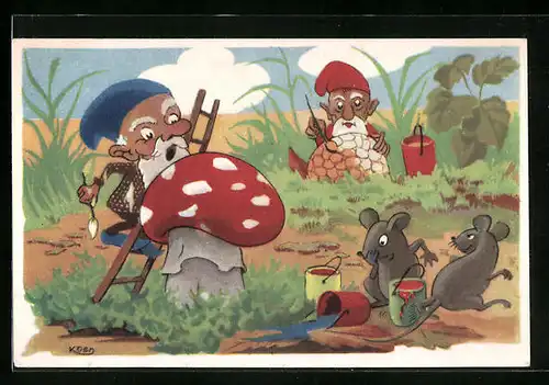 AK Zwerge bemalen die Natur