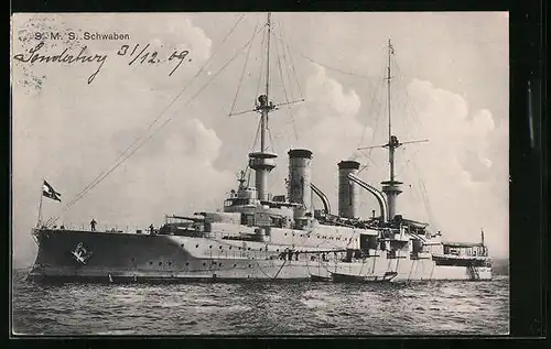 AK Kriegsschiff SMS Schwaben in der Bugansicht