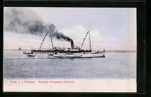 AK Dampfer Prinzessin Heinrich in Flaggengala auf der Nordsee