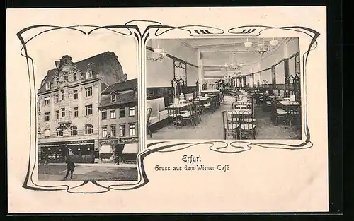 AK Erfurt, Wiener Cafe, Innen- und Aussenansicht
