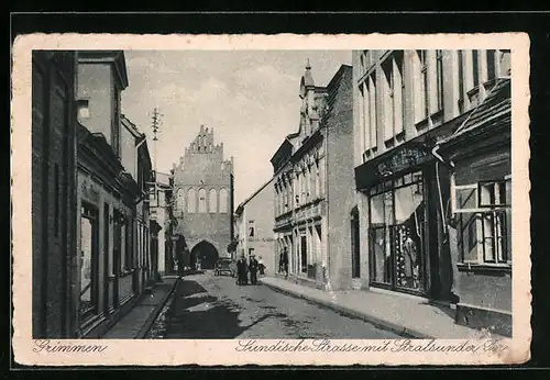 AK Grimmen, Sundische Strasse mit Stralsunder Tor