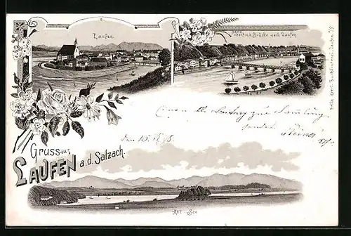 Lithographie Laufen a. d. S., Ortsansicht, Blick auf Iderndorf