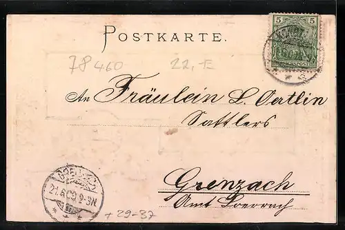 Passepartout-Lithographie Constanz, Teilansicht mit Hafen, Wappen