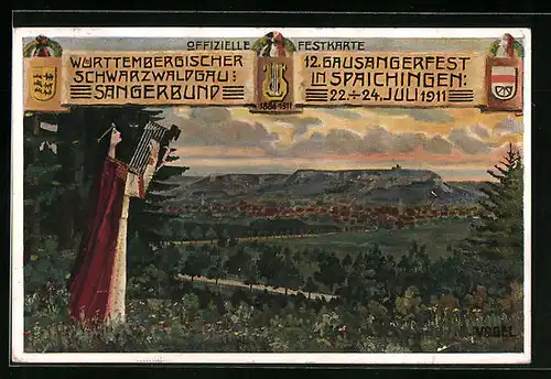 Künstler-AK Spaichingen, 12. Gausängerfest 22.-24.07.1911, Festpostkarte, Panorama
