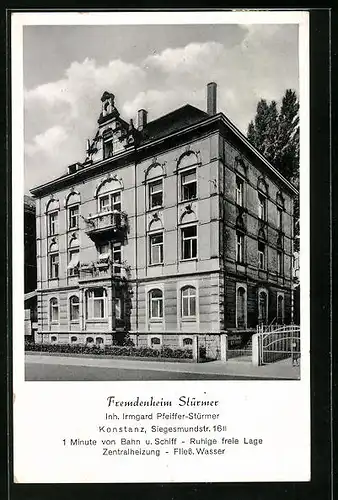 AK Konstanz, Hotel Stürmer, Siegesmundstrasse 16