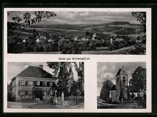 AK Winterspüren, Kirche, Pfarrhaus, Ortsansicht