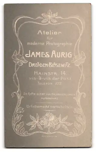 Fotografie James Aurig, Dresden-Blasewitz, Hainstrasse 14, Lesende Dame im Profil