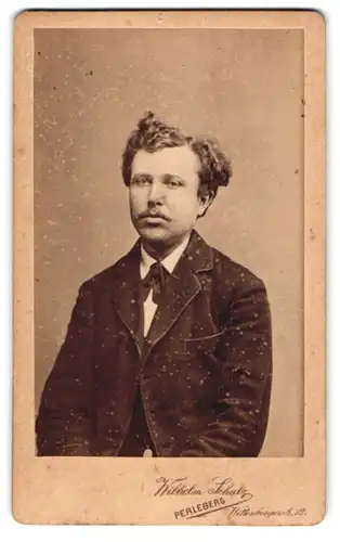 Fotografie Wilhelm Schulz, Perleberg, Wittenbergerstr. 12, Junger Herr im Anzug mit Oberlippenbart