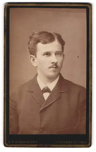 Fotografie F. Pietschmann, Landeshut i /Schl., Junger Herr im Anzug mit Oberlippenbart