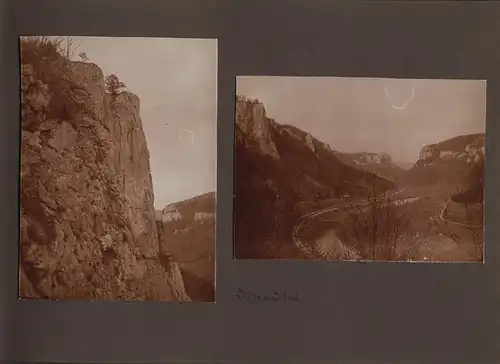 Fotoalbum 65 Fotografien, Ansicht Esslingen, Nellingen, Kriegszerstörung nach Fliegerangriff, Tübingen, Donautal u.a.