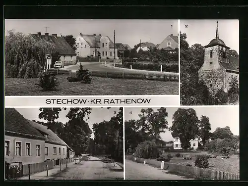 AK Stechow, Friedensstrasse, Alte Dorfkirche, Nennhauser Strasse