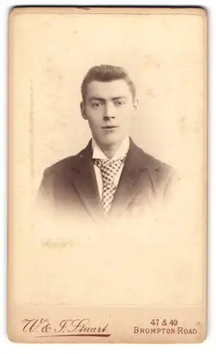 Fotografie W. & F. Stuart, London, 47-49 Brompton Road, Portrait junger Mann im Anzug mit Krawatte