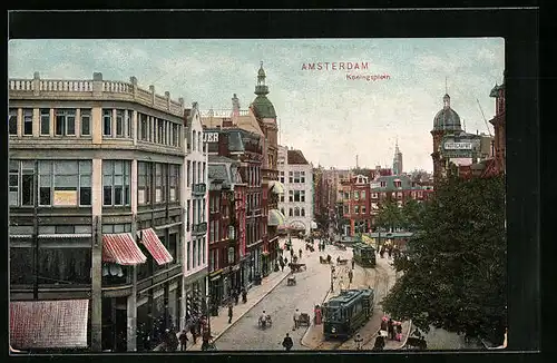 AK Amsterdam, Koningsplein, Strassenbahn