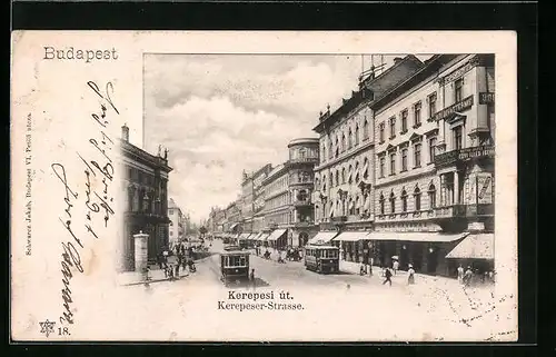 AK Budapest, Kerepeser-Strasse mit Strassenbahnen