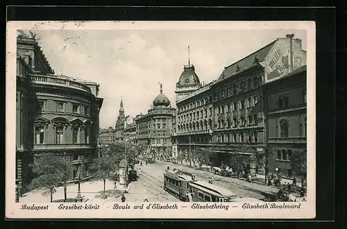 AK Budapest, Elisabethring mit Strassenbahn