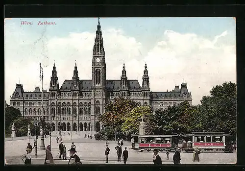 AK Wien, Rathaus mit Strassenbahn