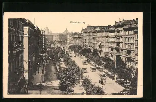 AK Wien, Kärntnerring aus der Vogelschau, mit Strassenbahn