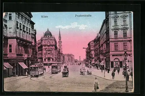 AK Wien, Praterstrasse mit Strassenbahn