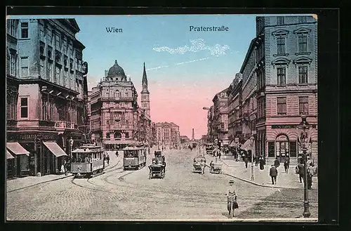 AK Wien, Praterstrasse mit Strassenbahn