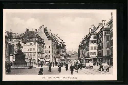 AK Strassbourg, Place Gutenberg, Strassenbahn