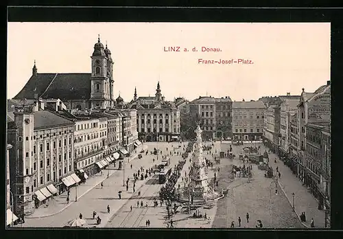 AK Linz a. d. Donau, Strassenbahn am Franz-Josef-Platz