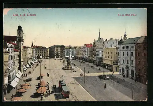 AK Linz a. d. Donau, Strassenbahn am Franz Josef-Platz