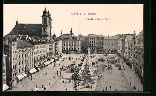 AK Linz a. d. Donau, Strassenbahn am Franz-Josef-Platz