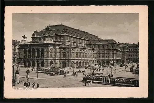 AK Wien, Strassenbahn an der Staatsoper