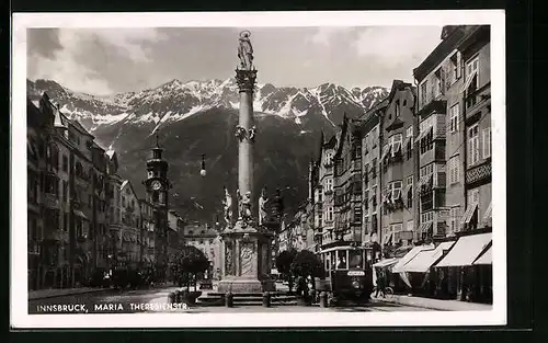 AK Innsbruck, Strassenbahn an der Maria Theresienstrasse