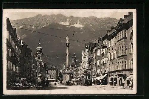 AK Innsbruck, Strassenbahn an der Maria Theresiastrasse