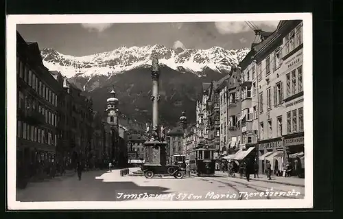 AK Innsbruck, Strassenbahn an der Maria Theresienstrasse