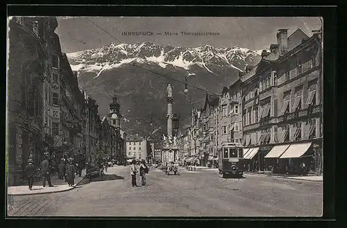 AK Innsbruck, Strassenbahn an der Maria Theresienstrasse