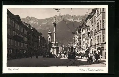 AK Innsbruck, Strassenbahn an der Maria Theresienstrasse