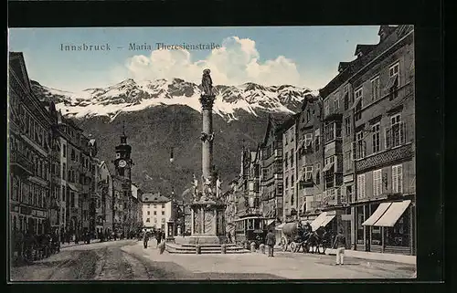 AK Innsbruck, Strassenbahn an der Maria Theresienstrasse