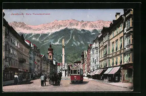 AK Innsbruck, Strassenbahn an der Maria Theresienstrasse