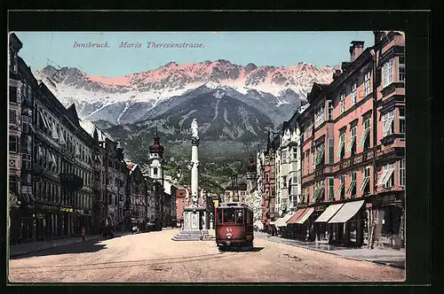 AK Innsbruck, Strassenbahn an der Maria Theresienstrasse