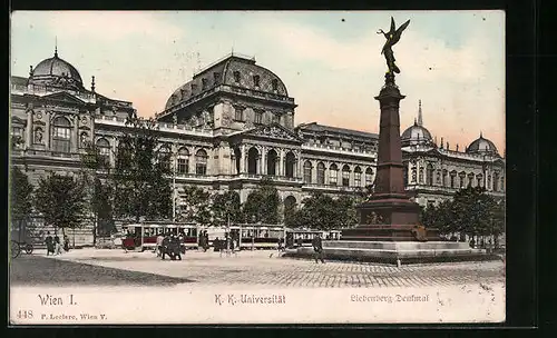 AK Wien, Strassenbahn an der K.K. Universität und Liebenberg-Denkmal